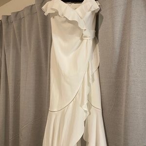 White strapless dress with ruffles and sheer lines